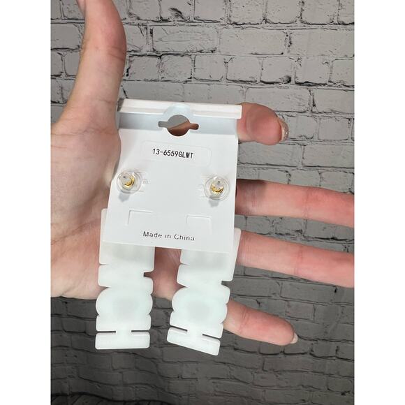 Gold-Tone "Teach" Acrylic Earrings - Picture 4 of 4